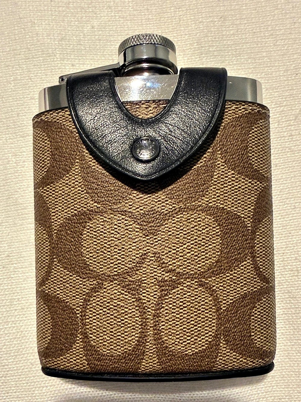 Coach Flask In Signature Canvas Brown & Black Flask